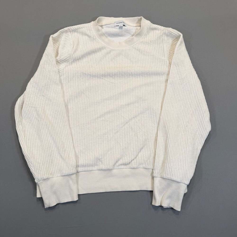 Evereve Ribbed Pullover Sweater Size L Off White Crewneck Long Sleeve